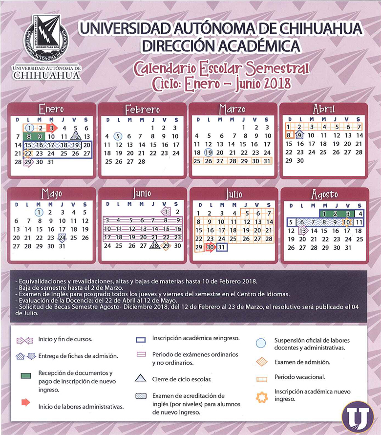 Calendario Escolar Facultad de Ciencias Agrotecnológicas de la UACH